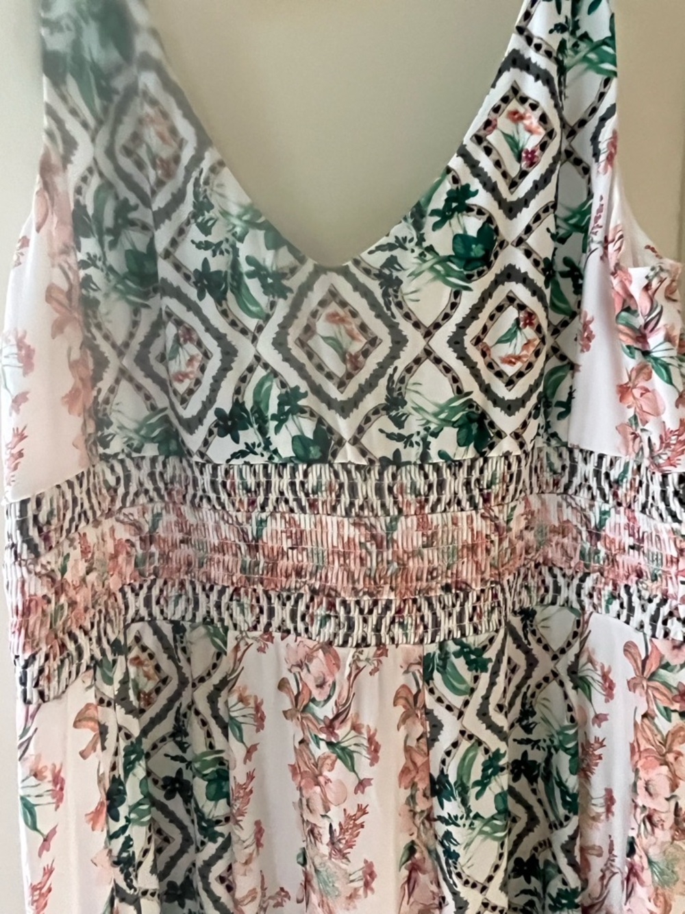 White House Black Market Peach & Green Floral Print Maxi Dress size XL - Picture 4 of 11